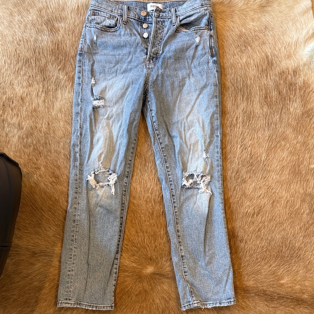 Pistola Light Blue Distressed Straight Leg Jeans